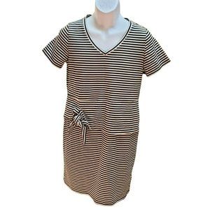 Tribal Femme Women's Black White Striped Short Sleeved One Piece Summer Dress